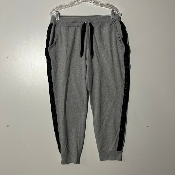 Michael Kors Black Striped Gray Taper Leg Jogger Sweatpants Women’s Size Large - Picture 1 of 7